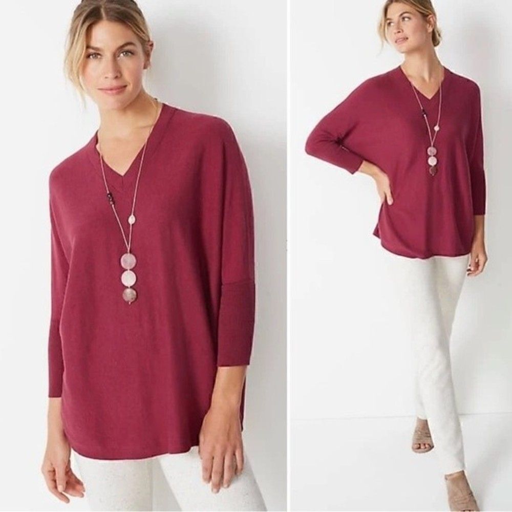 J.Jill Purejill Easy Rib-Trimmed Oversized Pullover Sweater, Sz Large